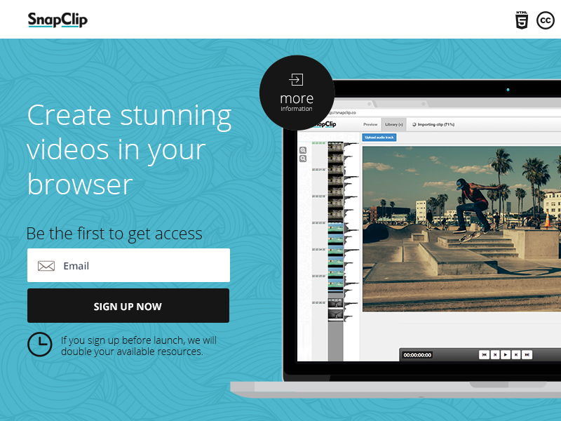 SnapClip landing page video video editing landing landing page sign up youtube