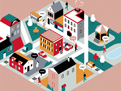 Neighbourhood adrienkulig city colours design flat illustration isometric people vector