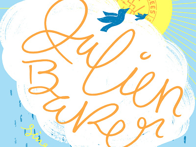 Julien Baker Shaky Knees 2016 brush gig poster hand type illustration music poster script sunny