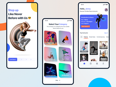 DANCING APPLICATION 👑 beautifull blue color concept dacing color dance dancing dancing application designs mobile application trend trending ui ux vibe