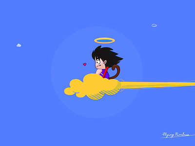 Flying Nimbus with Son Goku anime blue color design dragonball z illustration like mighty goku son goku strongest goku