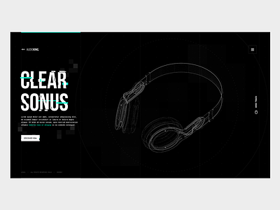 AudioKing | Clear Sonus (product page landing - exercise) clean design distortion glitch grid layout minimal music typography ui