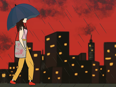 Girl with the Blue Umbrella illustration procreate wallpaper wallpaperart