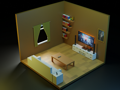 Low Poly Isometric Living Room