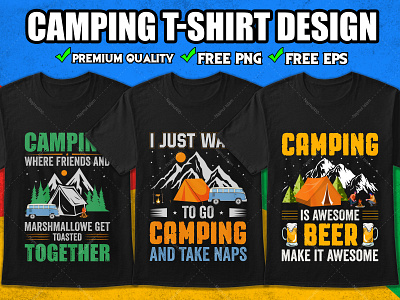 Camping T-Shirt Design Bundle camping camping t shirt design idea camping tshirt design camping vector custom t shirt hiking tshirt illustration t shirt bundle t shirts tee tshirt mockup typography typography tshirt design vintage