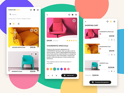 A pop of color in Furniture LAND app application branding cart clean design clean ui colorful colors design furniture minimalism mobile app mobile design mobile ui photography shopping app shopping cart ui uiux ux