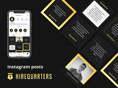 Instagram posts for Hirequarters! 🖋👑 black branding clean design design feed gold graphicdesign icon illustration instagram instagram post instaram feed minimalism post poster design typography vector yellow