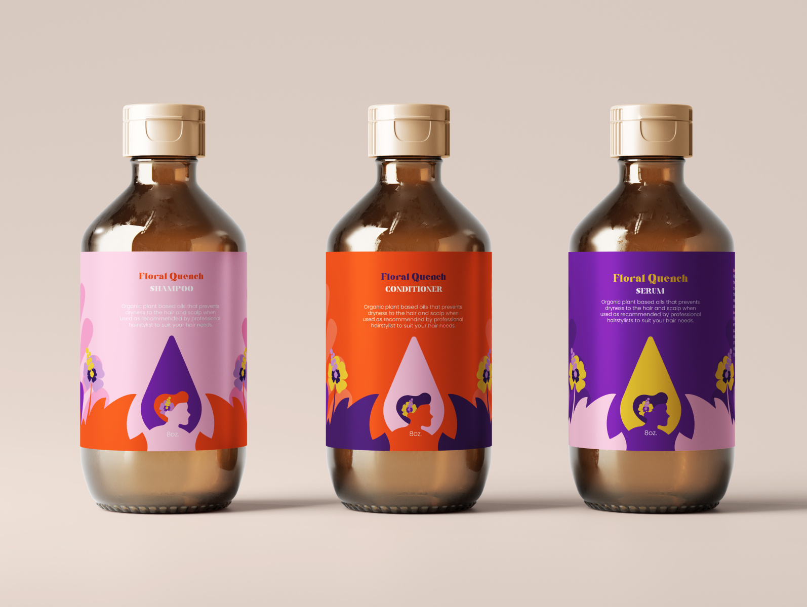 Floral Quench Hair Care labels. by Marta Custic on Dribbble