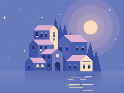 Town in night illustration