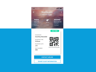 Boarding Pass airline boarding pass clean ui daily ui dailyui dailyui024 mobile mobile app travel ui ux