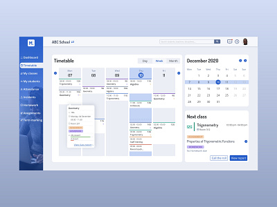 School Management System - Teacher timetable calendar clean ui dashboard school teacher timetable ui ux web web design