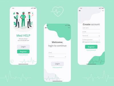 Med Help app - part 1 app consultancy design doctor doctor app help login login page medical medical app medicine mobile mobile app register register form register page ui ui design ux design