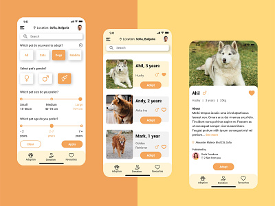 Pet Lovers mobile app part 3 adoption animal app categories design designs dog dogs filter love lovers pet search search bar ui ui design ux ux design