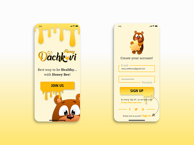 Dachkovi honey app - Sign up form