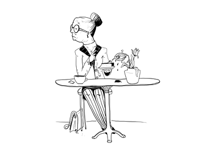 Old lady cafe coffee desert illustration lady old table women