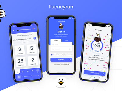 Fluencyrun - Language Learning - Mobile App android app design app app design design exercise app fluencyrun illustration ios app design learning app learning english login mascot design research uxdesign