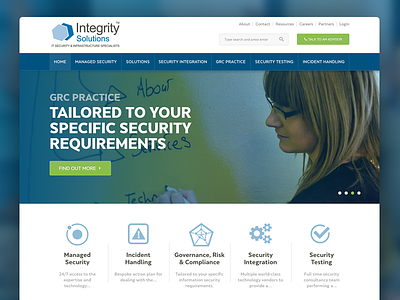 Integrity Solutions blue design green icons responsive search security solutions