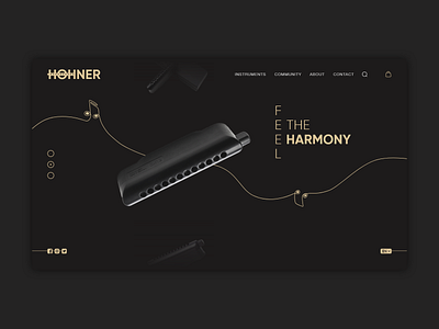 Harmonica Brand Landing Page branding dark theme desktop golden harmonica home page landing page luxury typogaphy ui user interface web website