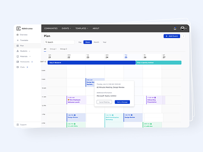 Scheduling page for Learning platform admin design clean design schedule scheduling page teams time ui ux website