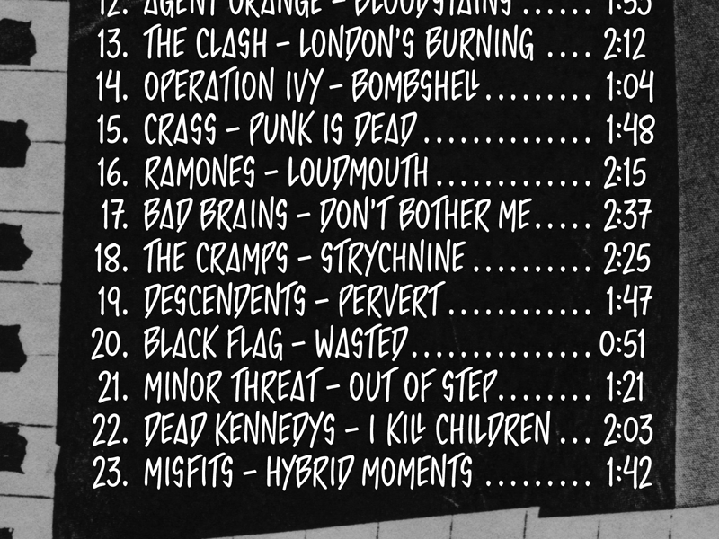 Papanek Punk Rock playlist typography grayscale photocopy xerox mix tape black and white punk rock
