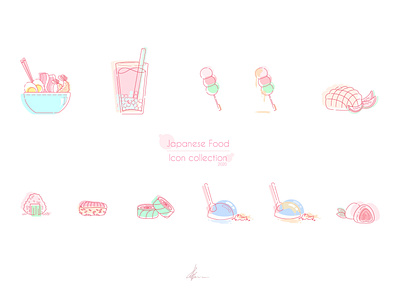 Japanese Food Icons art bubble tea clear color culture dango design digital food icon illustration illustrator japanese food mochi new pastel ramen sushi world