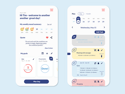 Daily planning app app calendar clean design planning schedule task task management ux