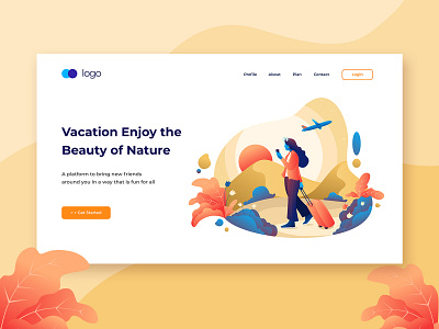 Traveling Hero Image for Header Website app design app illustration design destination header illustration illustrator journey landing page design landingpage orange travel travel app traveling trip ui web illustration webdesign website website design