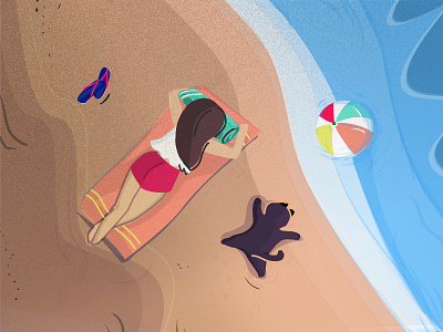 Rest cat daily girl holiday ilustration ilustrator sea shore sunbathe vacation vector