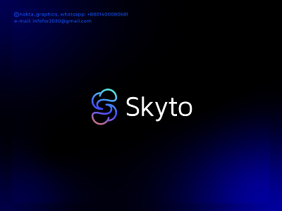 Skyto, modern s letter logo, cloud logo branding cloud cloud logo design gradient icon logo logo designer logo mark logos logotype mark minimal logos modern logo s simple sky symbol top vector