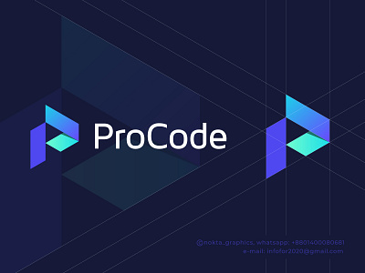 ProCode, P letter logo, Coding logo brand branding coding geometric icon identity lettermark logo logotype mark minimal logos minimalist logos modern logo p letter logo procode simple logo software symbol top vector