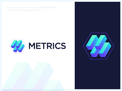 Metrics, logo design for startup tech company 3d analytics brand branding cube geometric icon logo mark logo type logotype mark metrics minimalist logos minmal modern logo simple startup tech top vector