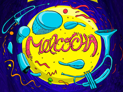 Melcocha bass blue design drum electronic illustration latino moombahton music yellow