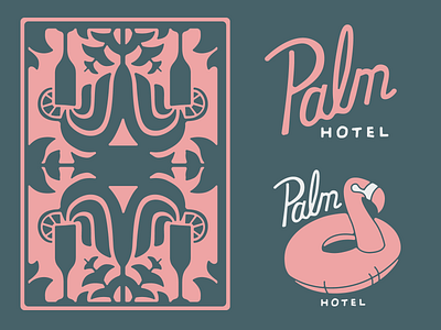 Palm Hotel Brand art brand branding design green hotel illustration lettering pink plants typography vector vintage