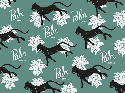 Palm Hotel Panther Pattern art brand branding design green hotel illustration lettering pattern typography vintage wallpaper