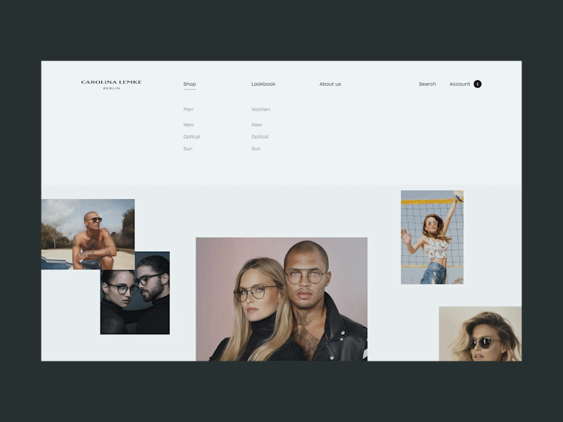 Carolina Lemke — Homepage animation interactive web product shop principle minimal menu fashion ecommerce corporate clean animated