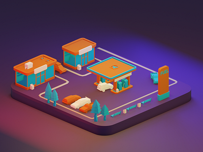 Low Poly Isometric Gas Station 3d 3d art blender colorful design flat illustration isometric art low poly lowpoly minimal modeling