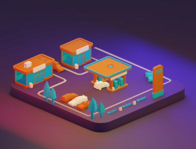 Low Poly Isometric Gas Station by AZERO on Dribbble