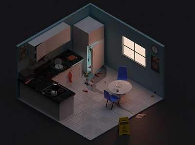 Crime Scene '' Isometric Scene'' 3d 3d art blender design isometric art isometric kitchen kitchen low poly lowpoly minimal modeling