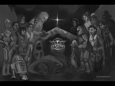 Baby Yoda is Born art baby baby yoda babyyoda christmas illustration nativity sketch star star wars starwars wars yoda