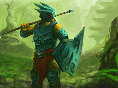 Dragonborn - Final armor dragon dragonborn illustration jungle knight ruins shield warrior