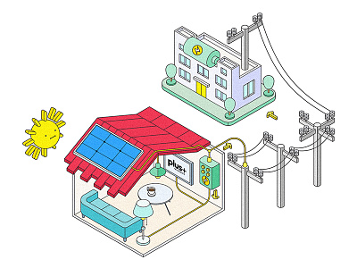 Plus Renewable / Website Illustration diagram energy flow solar