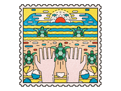 STAMPS Illustrations egg hand ocean postage retro seaturtle stamp turtle weave