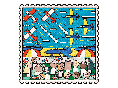 STAMPS Illustrations airplane airshow postage retro stamp