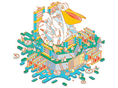 Sanquin Newspaper Cover Illustration isometric pelican