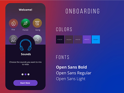 Onboarding 023 app challenge dailyui experience experiencia interface interfaz onboarding relax slide sounds ui uiux usuario ux