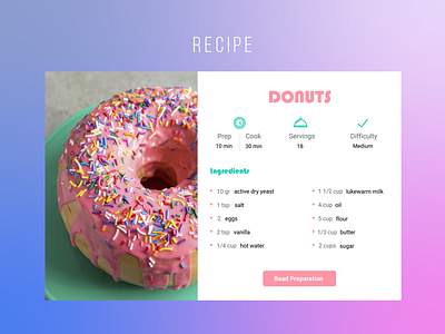 Recipe Donuts 040 cooking dailyui dailyui040 design donuts food inspiration interface pink recipe soft trends user web