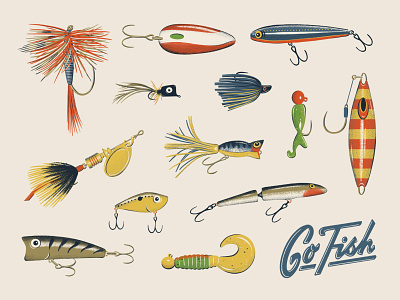 MN Lottery - "Go Fish" Scratch Game digital art drawing fish fishing fishing lures freshwater go fish illustration lake logo lottery lures midwest minneapolis minnesota nature outdoors retro twin cities vintage