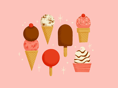 Ice Cream chocolate design dessert digital art drawing flat illustration food graphic design ice cream illustration illustrator mid century pink retro sweets