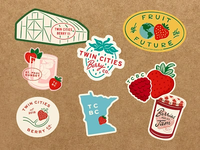 TCBC Sticker Pack berries branding design digital art drawing farm fruit graphic design illustration illustrator jam logo minnesota sticker sticker pack strawberry twin cities typography typography art vector