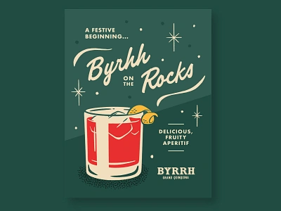 Byrrh on the Rocks alcohol christmas cocktail digital art digital illustration drink festive food drink holiday illustration mid century party retro sign signage snow typography typography art vintage winter